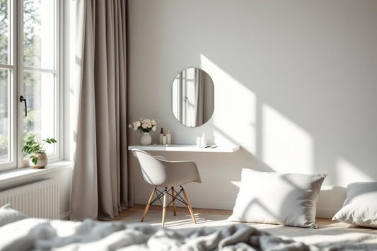 Espace de travail blanc avec fenêtre et chaise design