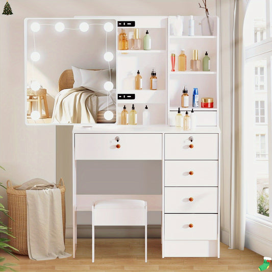 Coiffeuse miroir et tabouret