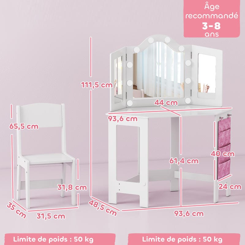 Coiffeuse blanche avec miroir Blanc
