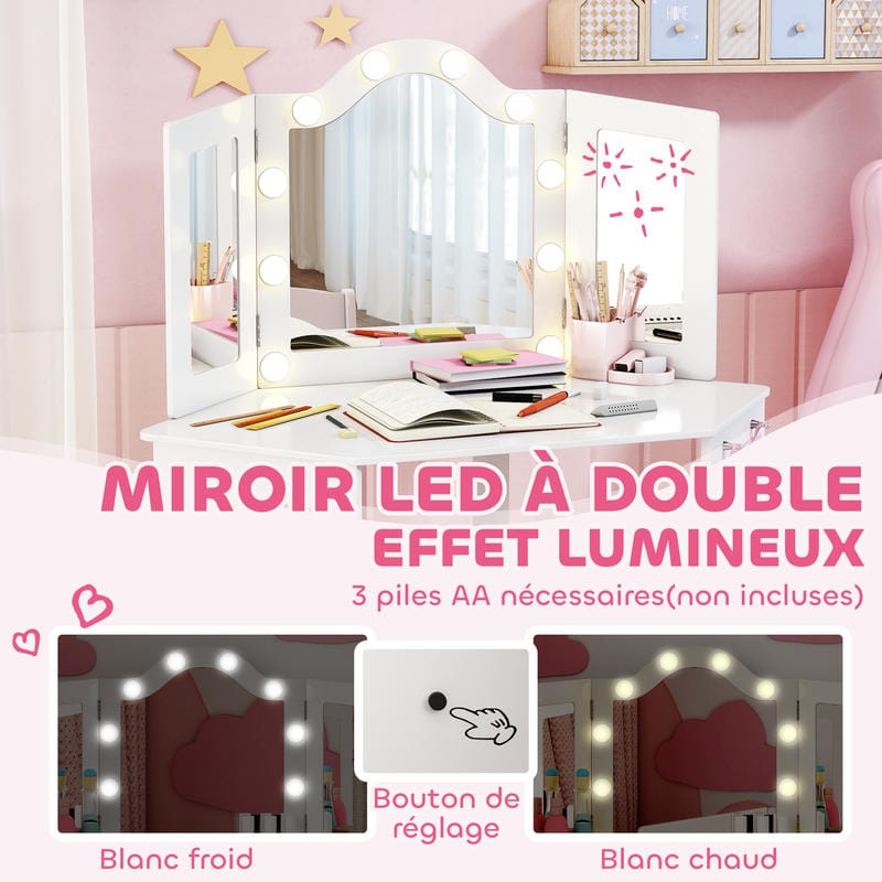 Coiffeuse blanche avec miroir Blanc