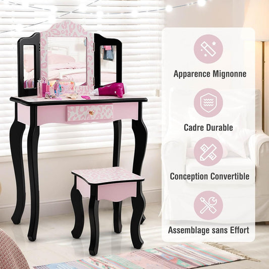 Coiffeuse bois enfant Rose