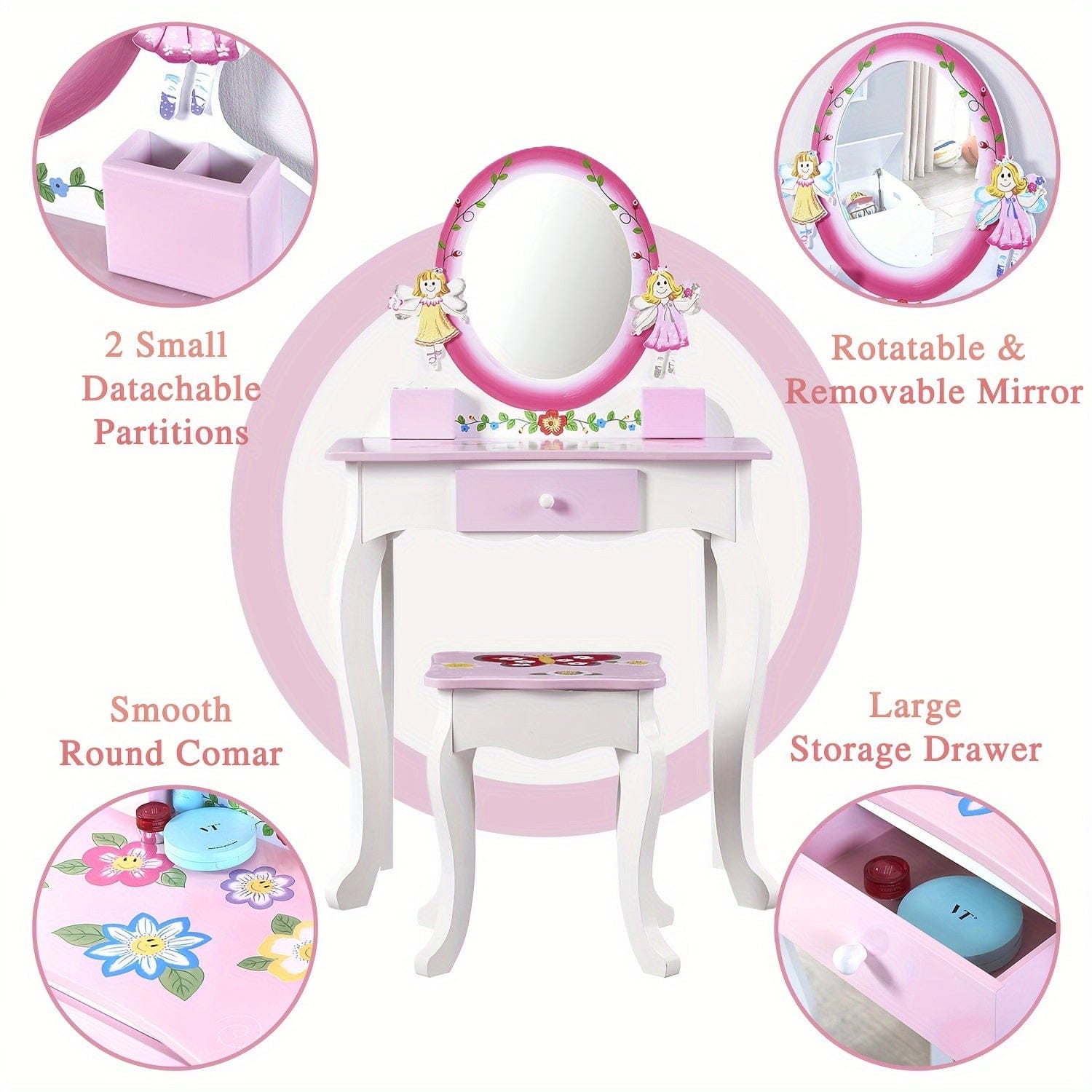 Coiffeuse pour fillette Rose