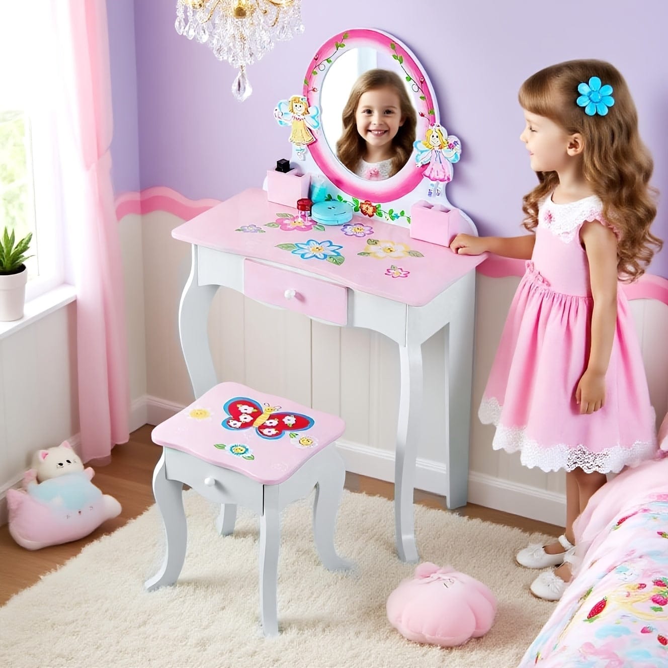 Coiffeuse pour fillette Rose