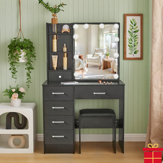 Ensemble coiffeuse et tabouret Noir