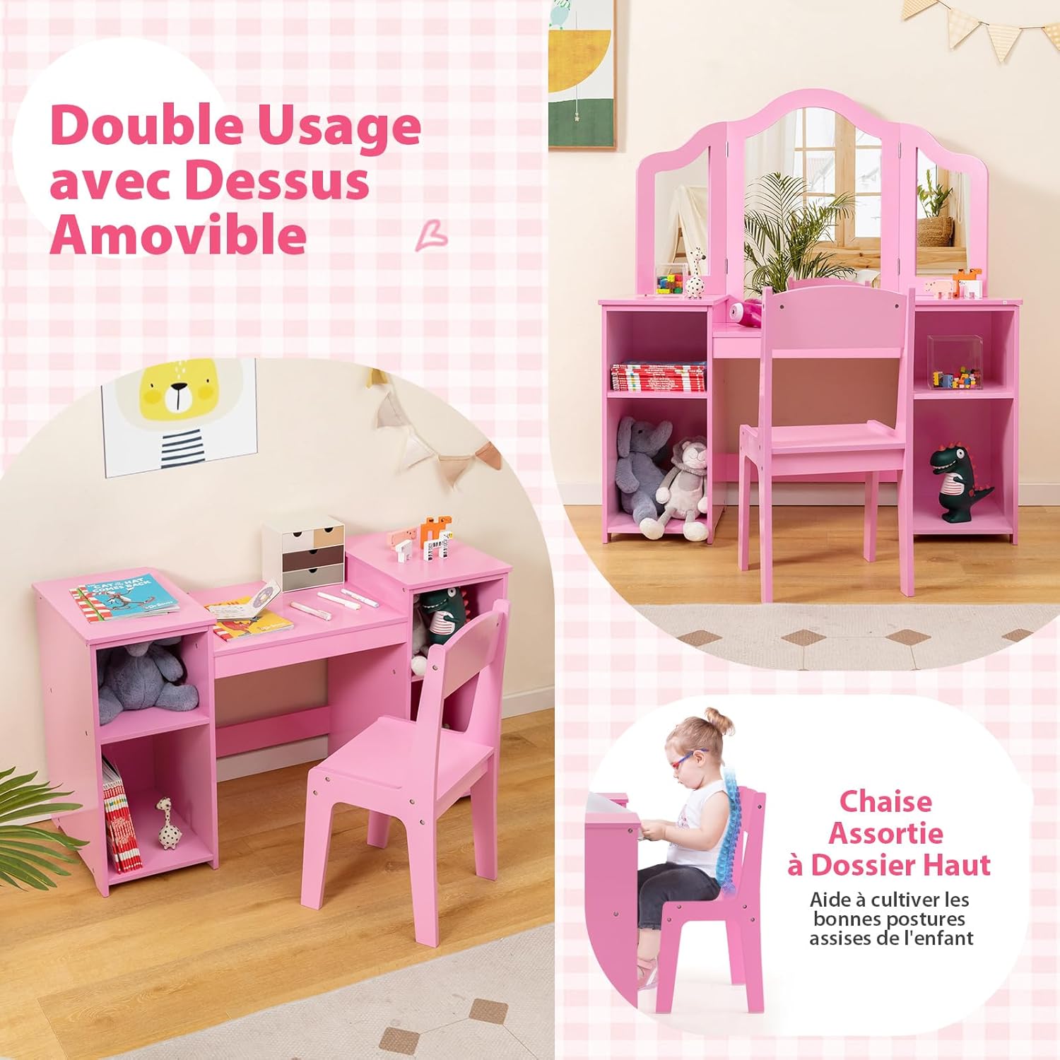 Petite coiffeuse meuble Rose